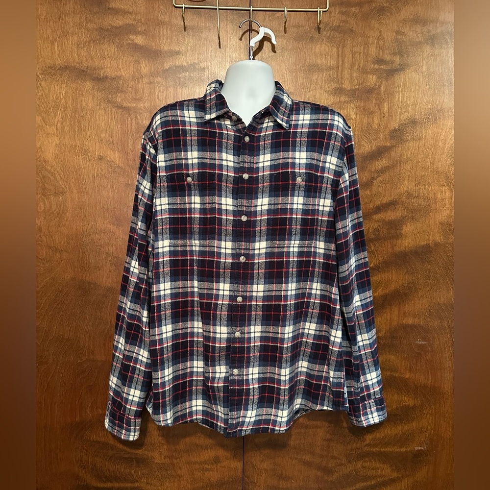 SONOMA Plaid Flannel Button Front Fall Shirt Mens XXL Blue Checks Long Sleeve
